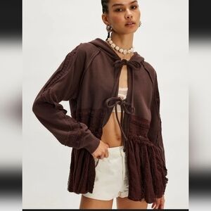 Free People Brown Candy Lace Hooded Jacket